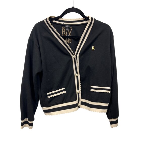 River Island Sweaters - River Island Pearl Button Cardigan Sweater Size Small Black Old Money Preppy